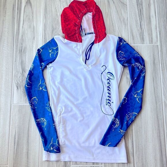 Oceanic Gear Fishing RashGuard Long Sleeves With Hood And Zipper Pockets XS - Picture 1 of 5